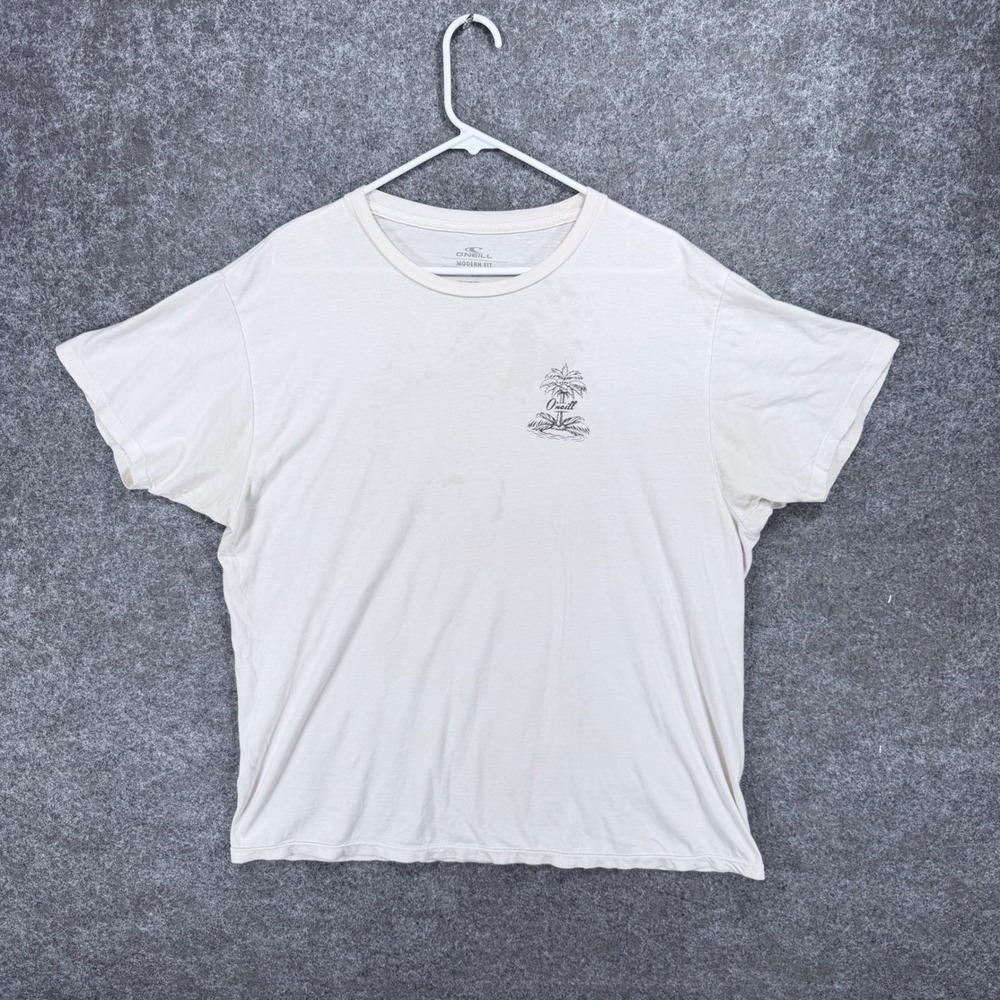 O'Neill Size XL Modern Fit Graphic T Shirt White Palm Tree Skull Surf Beach Tee